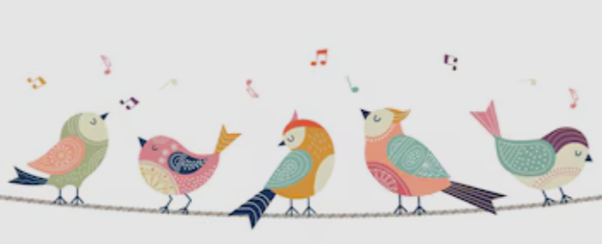 singende Vögel auf Wäscheleine